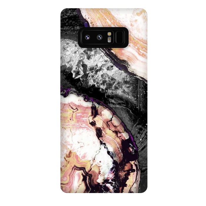 Galaxy Note 8 StrongFit Golden agata gemstone slices on black marble by Oana 