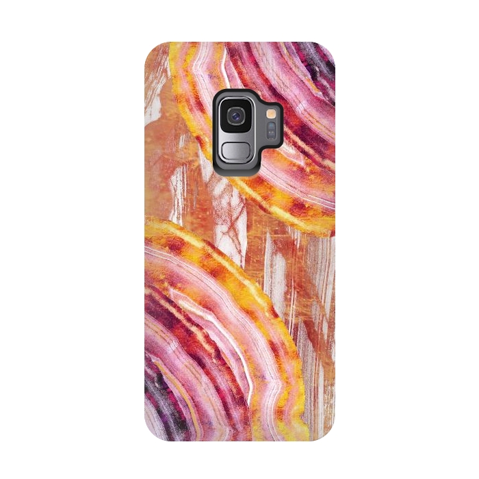 Galaxy S9 StrongFit Gold pink brushed marble gemstones by Oana 