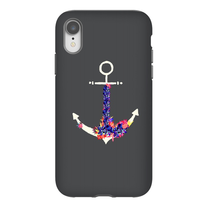 iPhone Xr StrongFit Floral Anchor Slate  by Amaya Brydon
