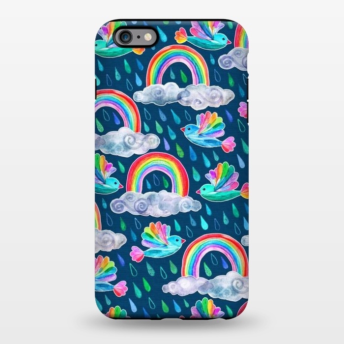 iPhone 6/6s plus StrongFit Watercolor Rainbow Birds on Navy by Micklyn Le Feuvre