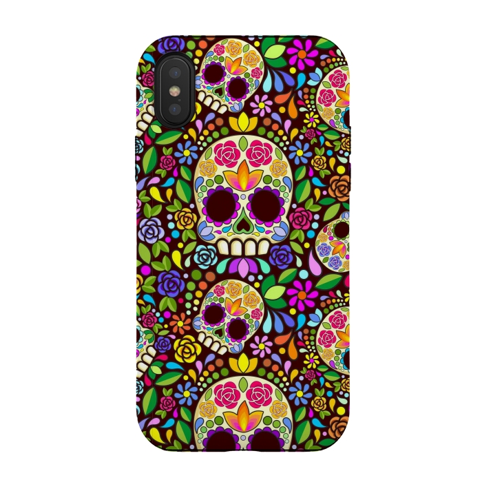 iPhone Xs / X StrongFit Sugar Skull Floral Naif Art Mexican Calaveras by BluedarkArt