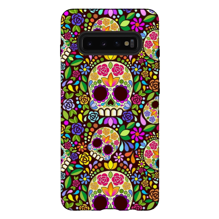 Galaxy S10 plus StrongFit Sugar Skull Floral Naif Art Mexican Calaveras by BluedarkArt
