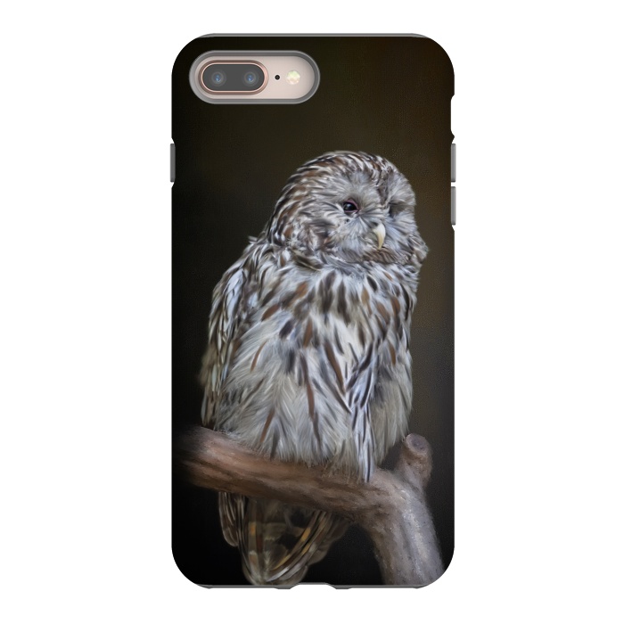 iPhone 7 plus StrongFit A lovely cute painted owl with a brown background by Simone Gatterwe