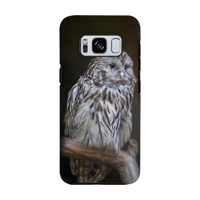 Galaxy S8 StrongFit A lovely cute painted owl with a brown background by Simone Gatterwe
