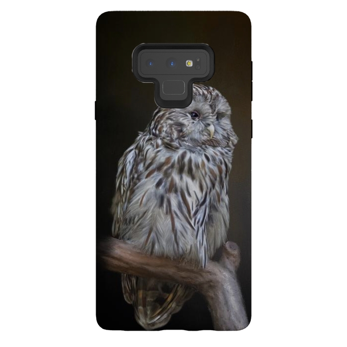 Galaxy Note 9 StrongFit A lovely cute painted owl with a brown background by Simone Gatterwe