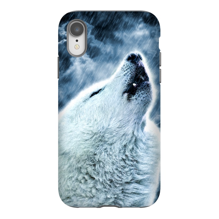 iPhone Xr StrongFit A howling wolf in the rain by Simone Gatterwe