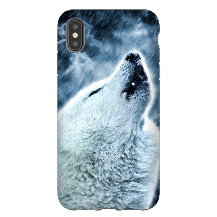 iPhone Xs Max StrongFit A howling wolf in the rain by Simone Gatterwe