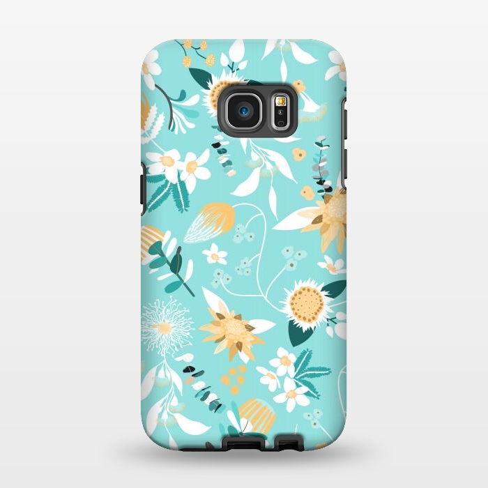 Galaxy S7 EDGE StrongFit Stylized Australian Florals in Blue and Yellow by Paula Ohreen
