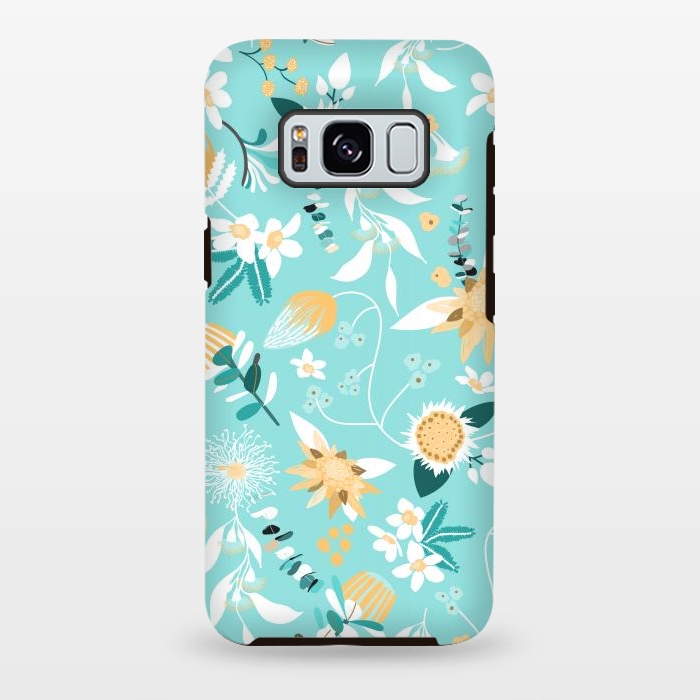 Galaxy S8 plus StrongFit Stylized Australian Florals in Blue and Yellow by Paula Ohreen