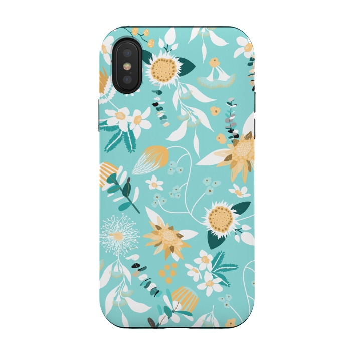 iPhone Xs / X StrongFit Stylized Australian Florals in Blue and Yellow by Paula Ohreen