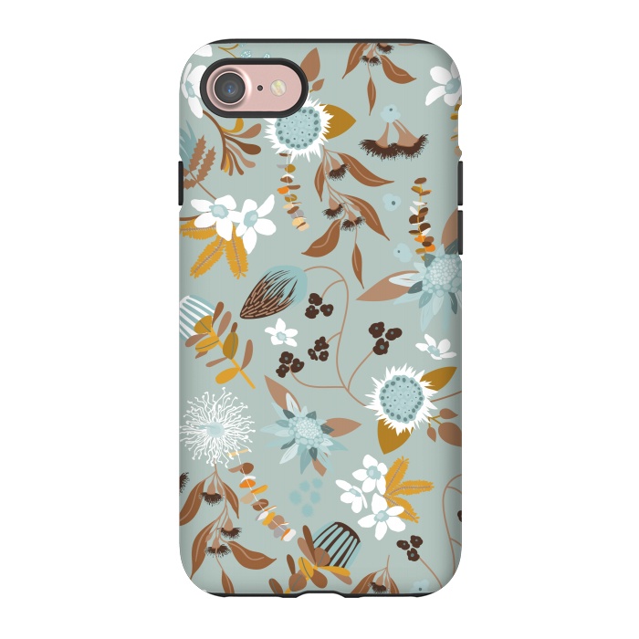 iPhone 7 StrongFit Stylized Australian Florals in Blue and Mustard by Paula Ohreen