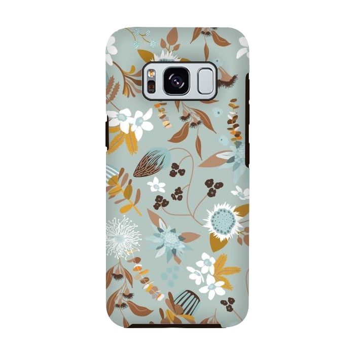 Galaxy S8 StrongFit Stylized Australian Florals in Blue and Mustard by Paula Ohreen