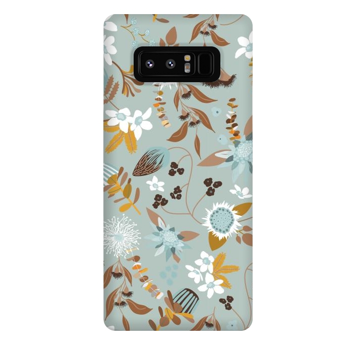 Galaxy Note 8 StrongFit Stylized Australian Florals in Blue and Mustard by Paula Ohreen