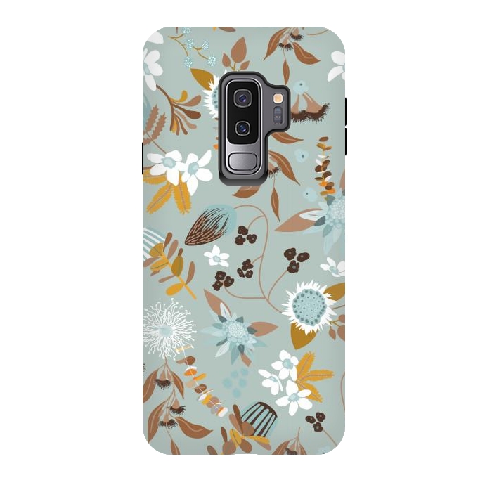 Galaxy S9 plus StrongFit Stylized Australian Florals in Blue and Mustard by Paula Ohreen