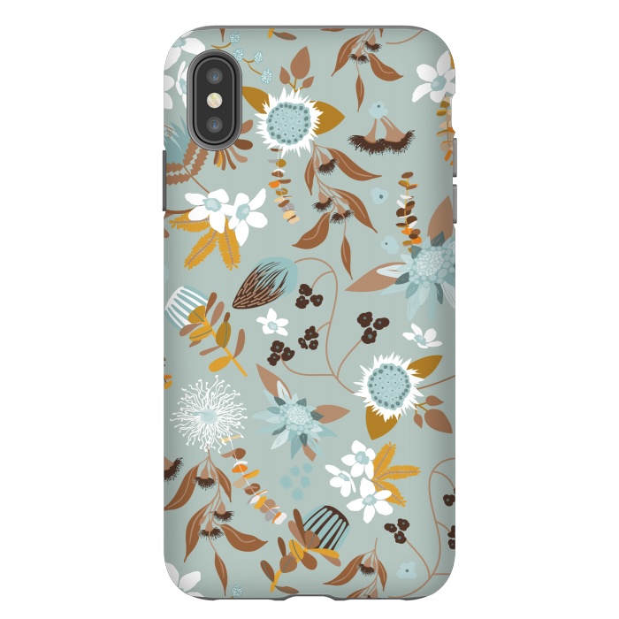 iPhone Xs Max StrongFit Stylized Australian Florals in Blue and Mustard by Paula Ohreen