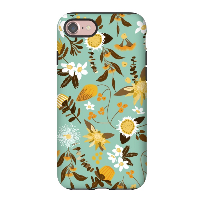 iPhone 7 StrongFit Stylized Australian Florals in Teal and Mustard by Paula Ohreen