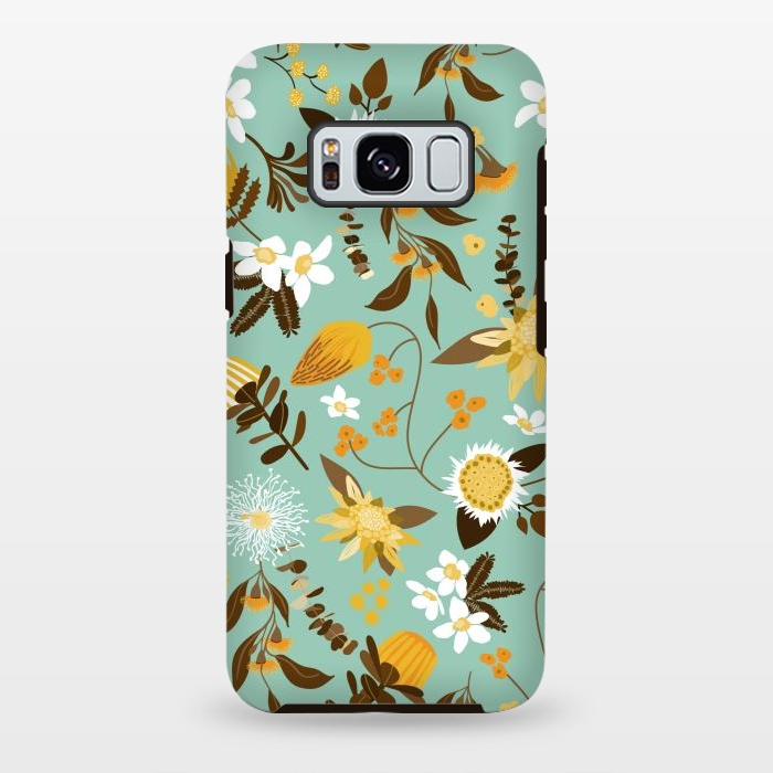 Galaxy S8 plus StrongFit Stylized Australian Florals in Teal and Mustard by Paula Ohreen