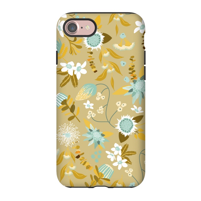 iPhone 7 StrongFit Stylized Australian Florals in Blue and Cream by Paula Ohreen