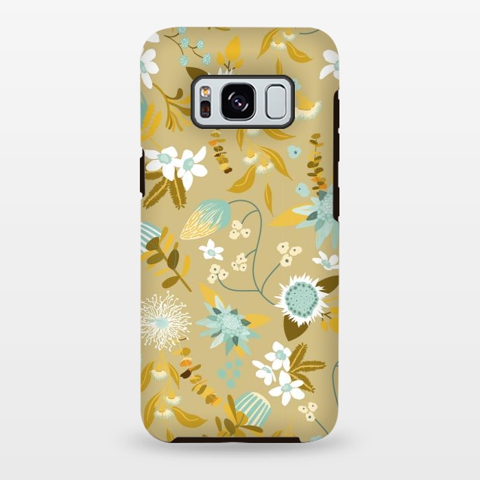 Galaxy S8 plus StrongFit Stylized Australian Florals in Blue and Cream by Paula Ohreen