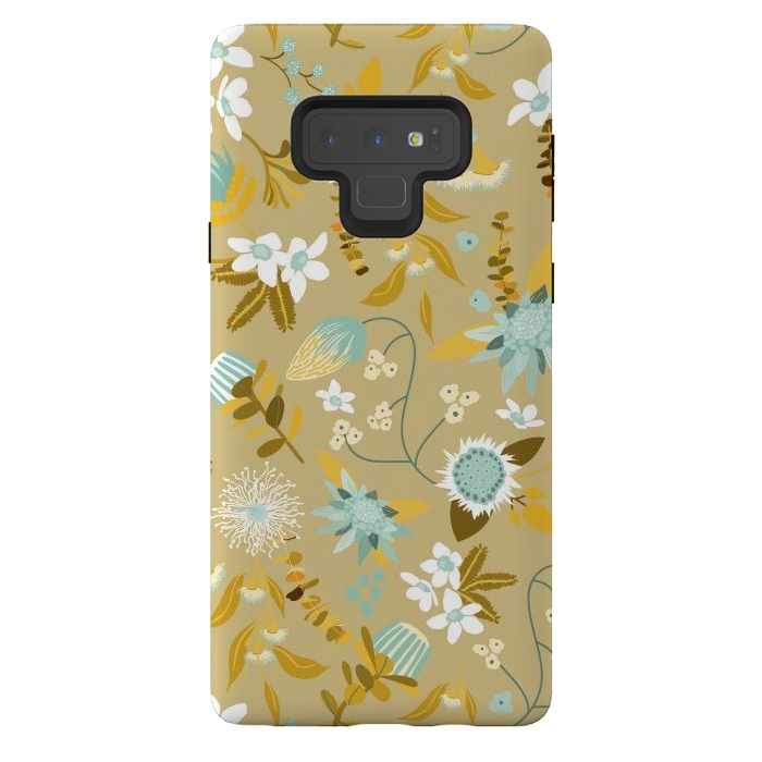 Galaxy Note 9 StrongFit Stylized Australian Florals in Blue and Cream by Paula Ohreen