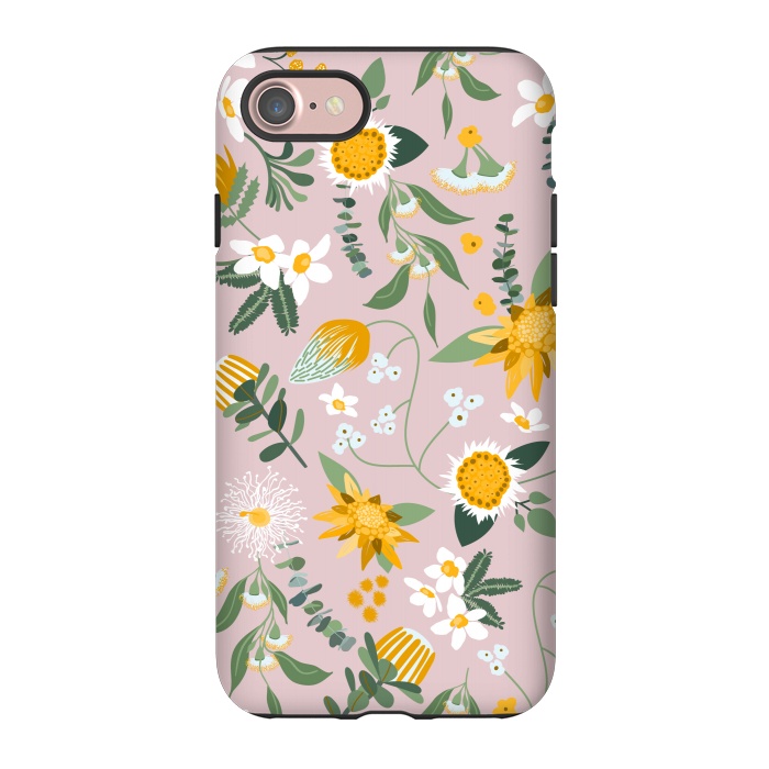 iPhone 7 StrongFit Stylized Australian Florals in Pink and Yellow by Paula Ohreen
