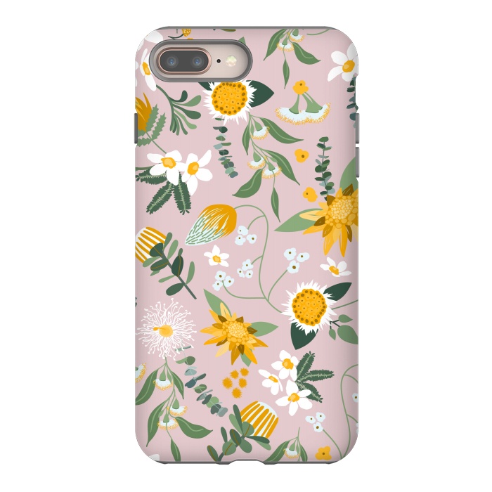 iPhone 7 plus StrongFit Stylized Australian Florals in Pink and Yellow by Paula Ohreen