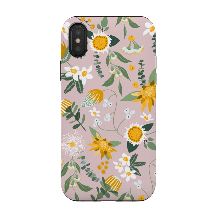 iPhone Xs / X StrongFit Stylized Australian Florals in Pink and Yellow by Paula Ohreen