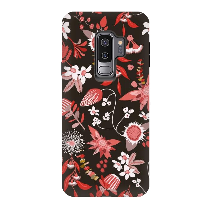 Galaxy S9 plus StrongFit Stylized Australian Florals in Brown and Pink by Paula Ohreen