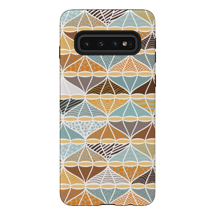 Galaxy S10 StrongFit April Showers Bring Brollies - Blue and Mustard by Paula Ohreen