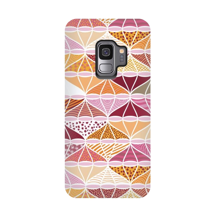 Galaxy S9 StrongFit April Showers Bring Brollies - Pink and Orange by Paula Ohreen