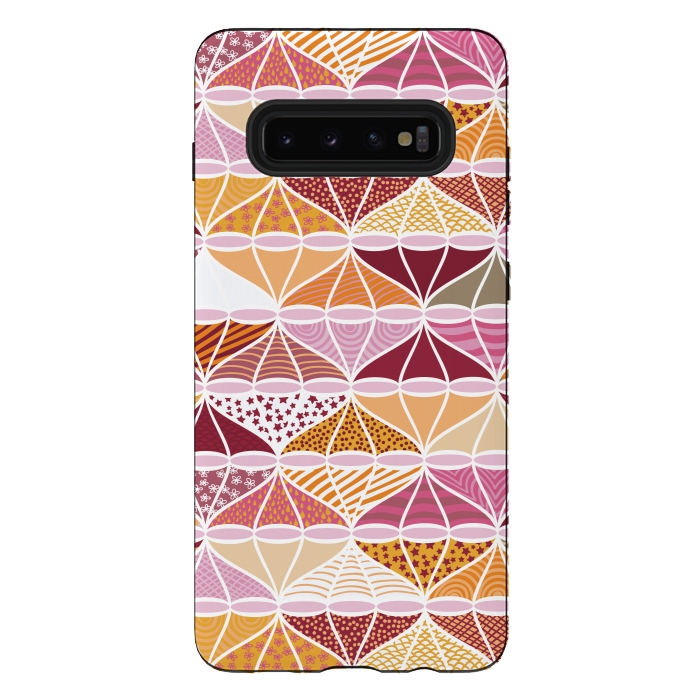 Galaxy S10 plus StrongFit April Showers Bring Brollies - Pink and Orange by Paula Ohreen