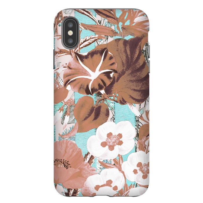 iPhone Xs Max StrongFit Romantic flowers on pastel blue stripes by Oana 