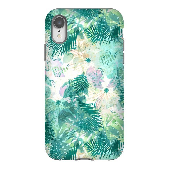 iPhone Xr StrongFit Watercolor tropical leaves and flower petals by Oana 
