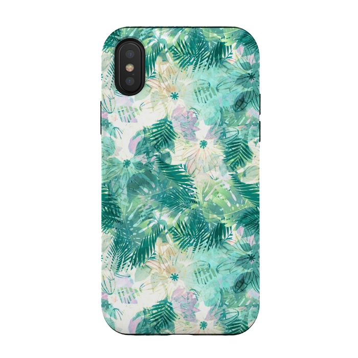 iPhone Xs / X StrongFit Tropical leaves and white watercolor flowers by Oana 