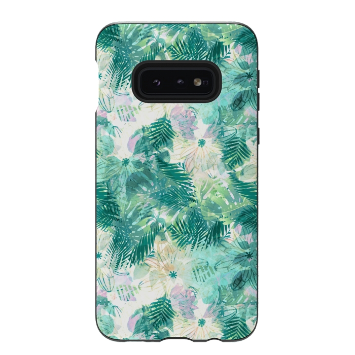 Galaxy S10e StrongFit Tropical leaves and white watercolor flowers by Oana 