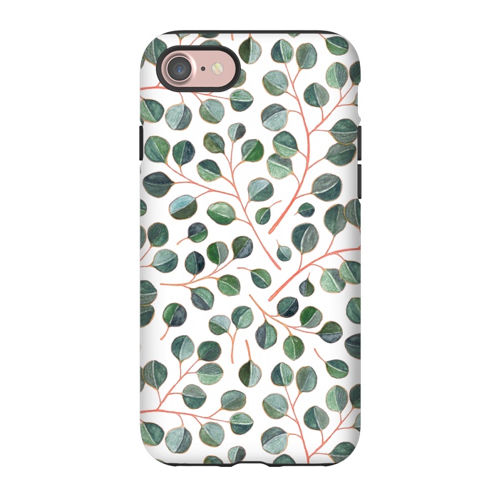 iPhone 7 StrongFit Simple Silver Dollar Eucalyptus Leaves on White by Micklyn Le Feuvre