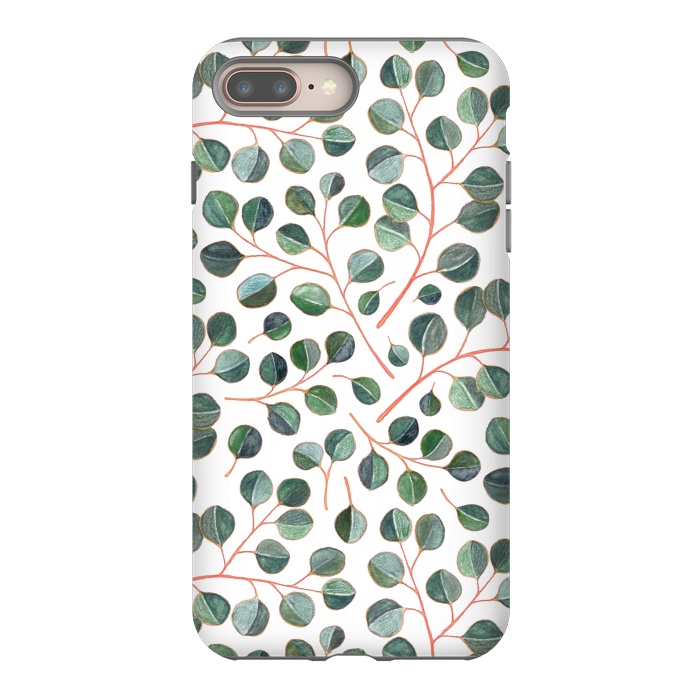 iPhone 7 plus StrongFit Simple Silver Dollar Eucalyptus Leaves on White by Micklyn Le Feuvre