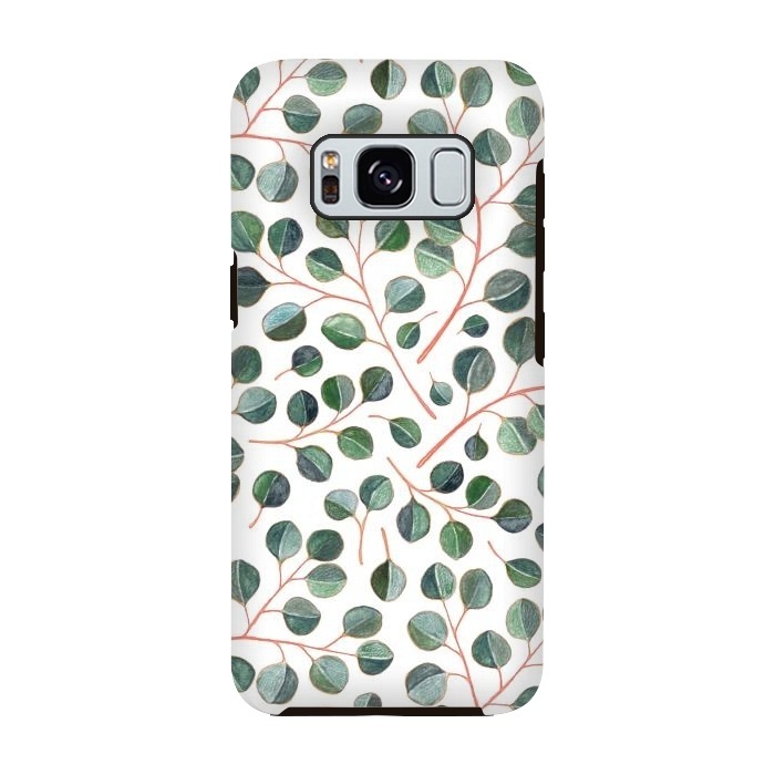 Galaxy S8 StrongFit Simple Silver Dollar Eucalyptus Leaves on White by Micklyn Le Feuvre