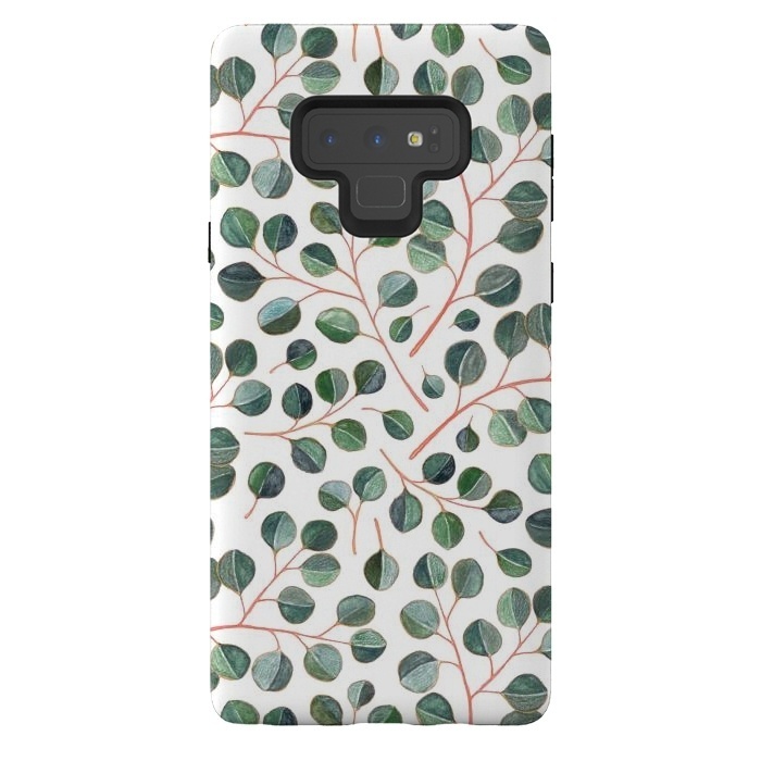 Galaxy Note 9 StrongFit Simple Silver Dollar Eucalyptus Leaves on White by Micklyn Le Feuvre