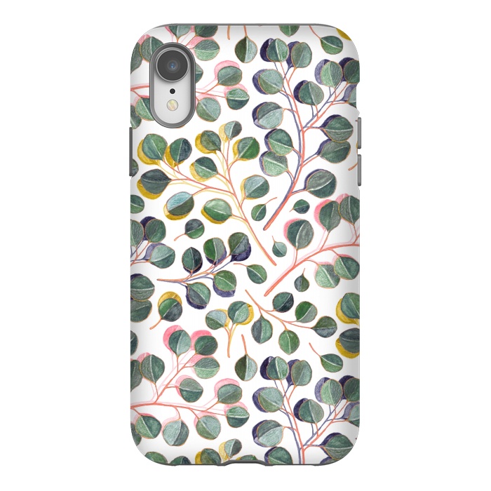 iPhone Xr StrongFit Simple Silver Dollar Eucalyptus Leaves by Micklyn Le Feuvre