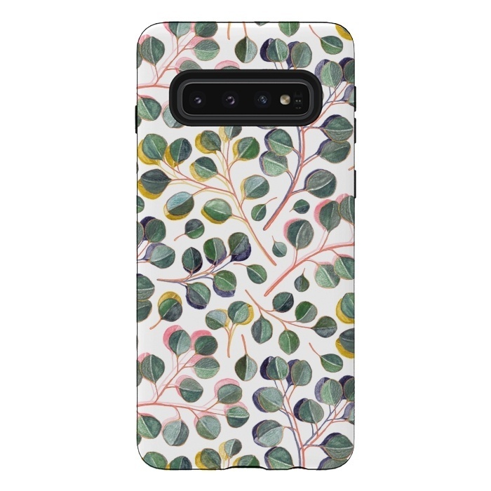 Galaxy S10 StrongFit Simple Silver Dollar Eucalyptus Leaves by Micklyn Le Feuvre