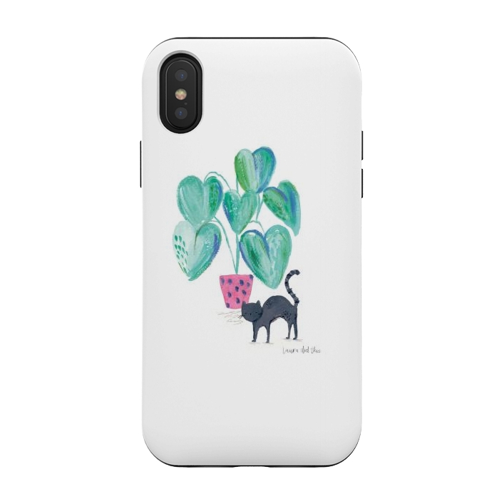 iPhone Xs / X StrongFit Black cat and house plant painting by lauradidthis