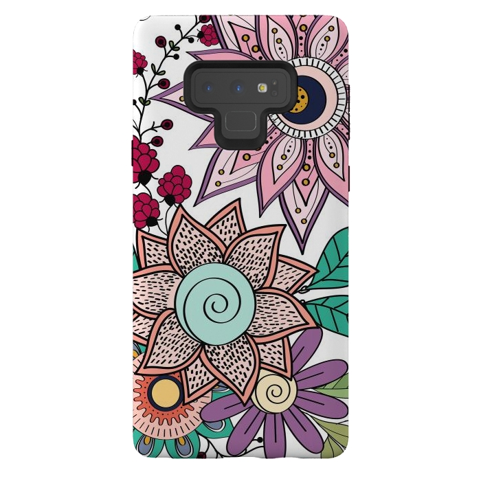 Galaxy Note 9 StrongFit Stylish floral doodles vibrant design by InovArts