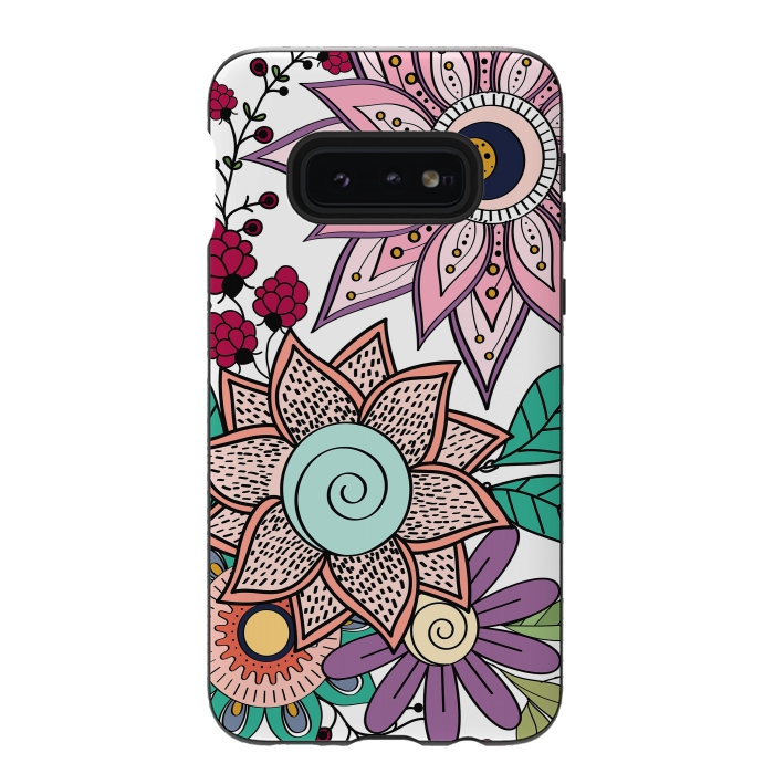 Galaxy S10e StrongFit Stylish floral doodles vibrant design by InovArts