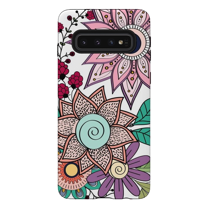 Galaxy S10 StrongFit Stylish floral doodles vibrant design by InovArts
