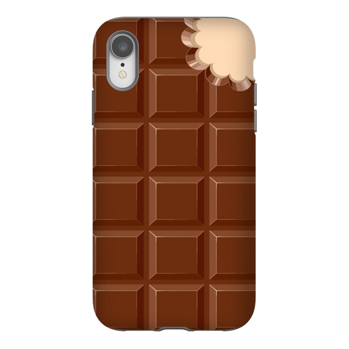 iPhone Xr StrongFit Chocolate Sweet Bar with a bite out of the corner by BluedarkArt