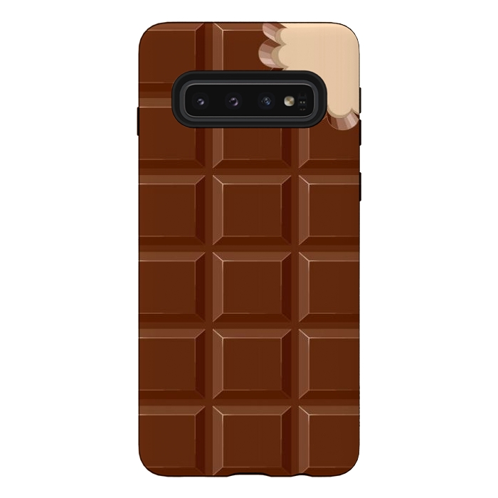 Galaxy S10 StrongFit Chocolate Sweet Bar with a bite out of the corner by BluedarkArt