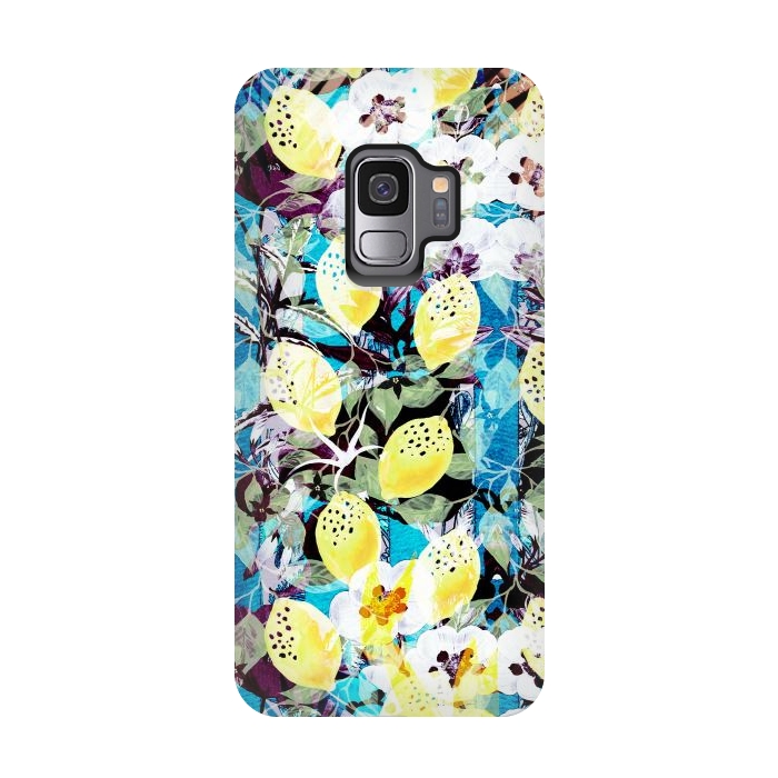Galaxy S9 StrongFit Lemons and white flowers watercolor illustration by Oana 