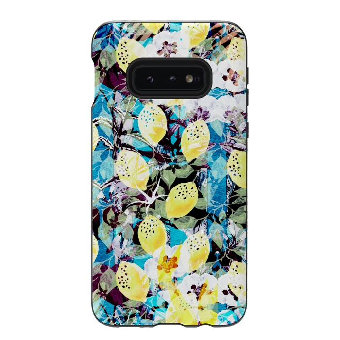Galaxy S10e StrongFit Lemons and white flowers watercolor illustration by Oana 