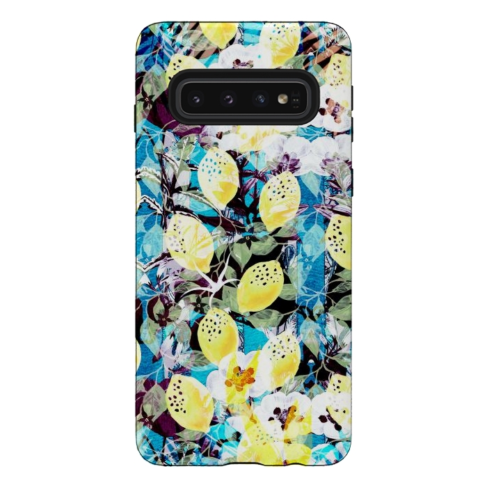 Galaxy S10 StrongFit Lemons and white flowers watercolor illustration by Oana 